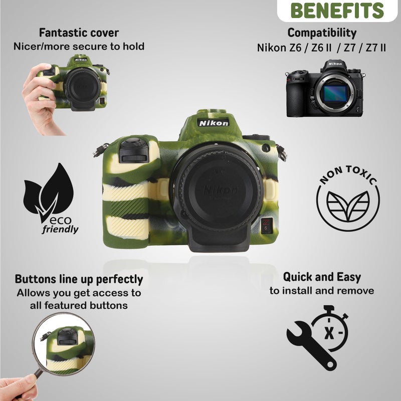 STSEETOP Camera Case for Nikon Z6 Z6II Z7 Z7II - Protective Silicone DSLR Skin Cover, Detachable Cage, Shockproof, Dustproof (Army Green) - Image 4